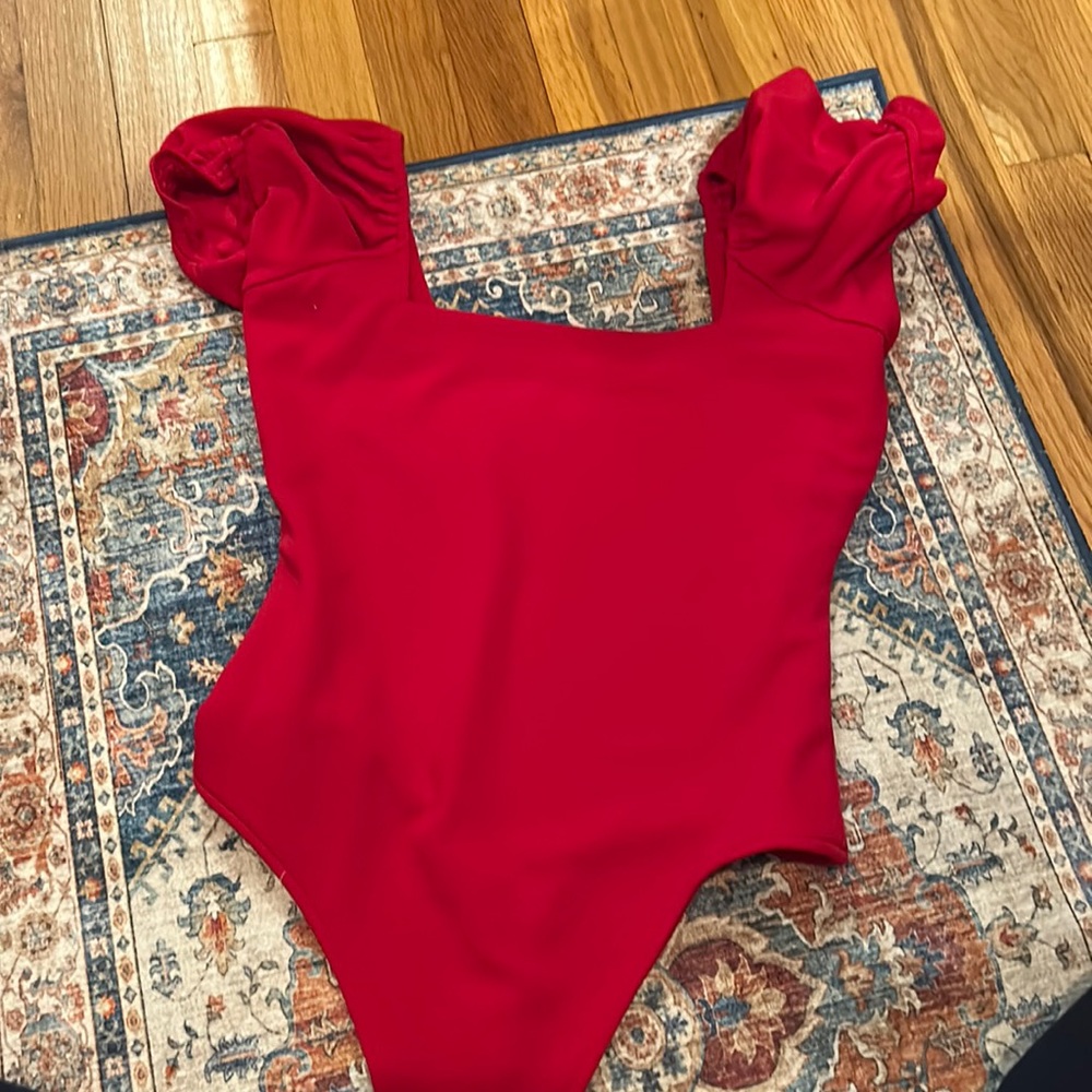 Show me your Mimi red puff sleeve bodysuit